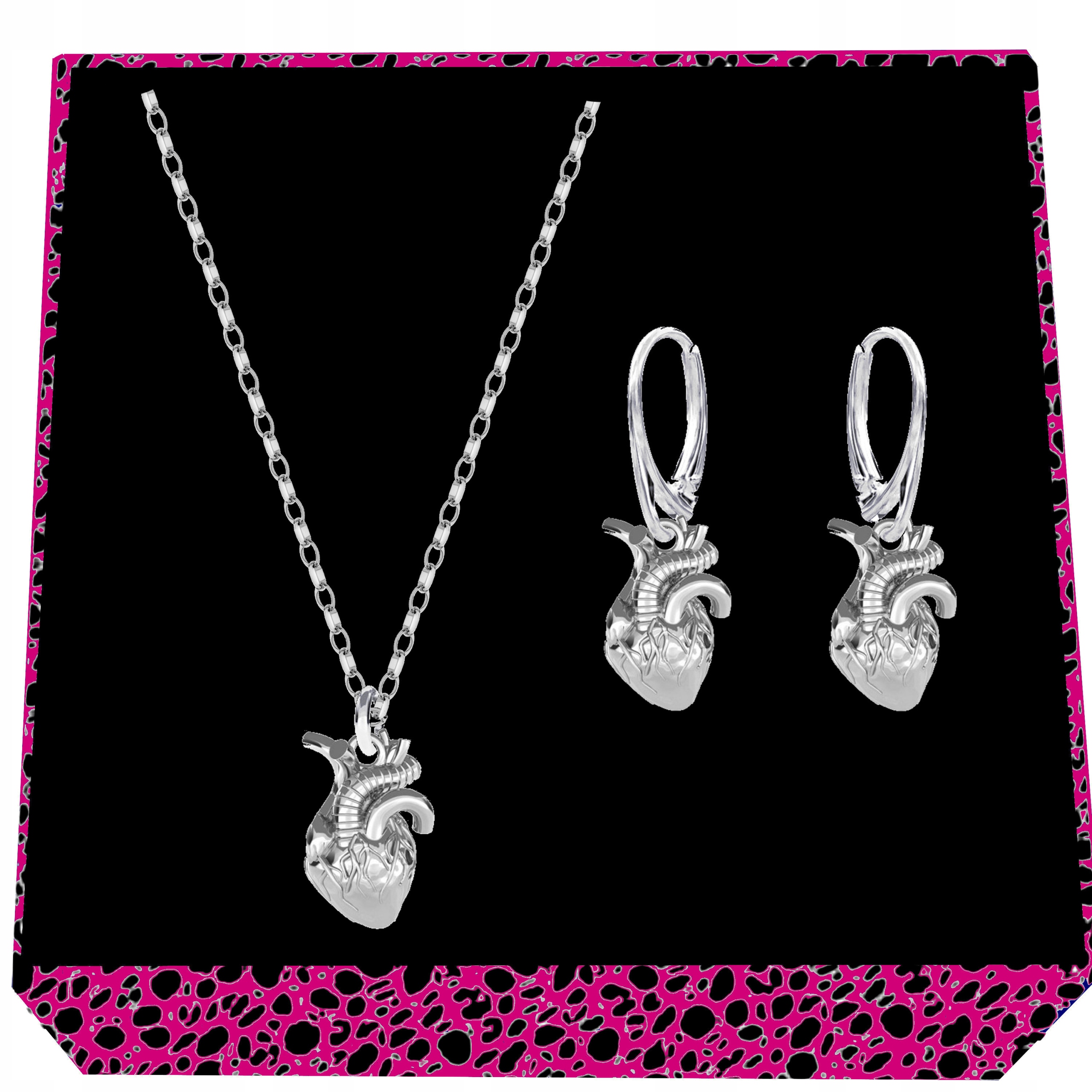 Anatomická Srdce 3D Stříbrný komplet rolo oval stříbro 925