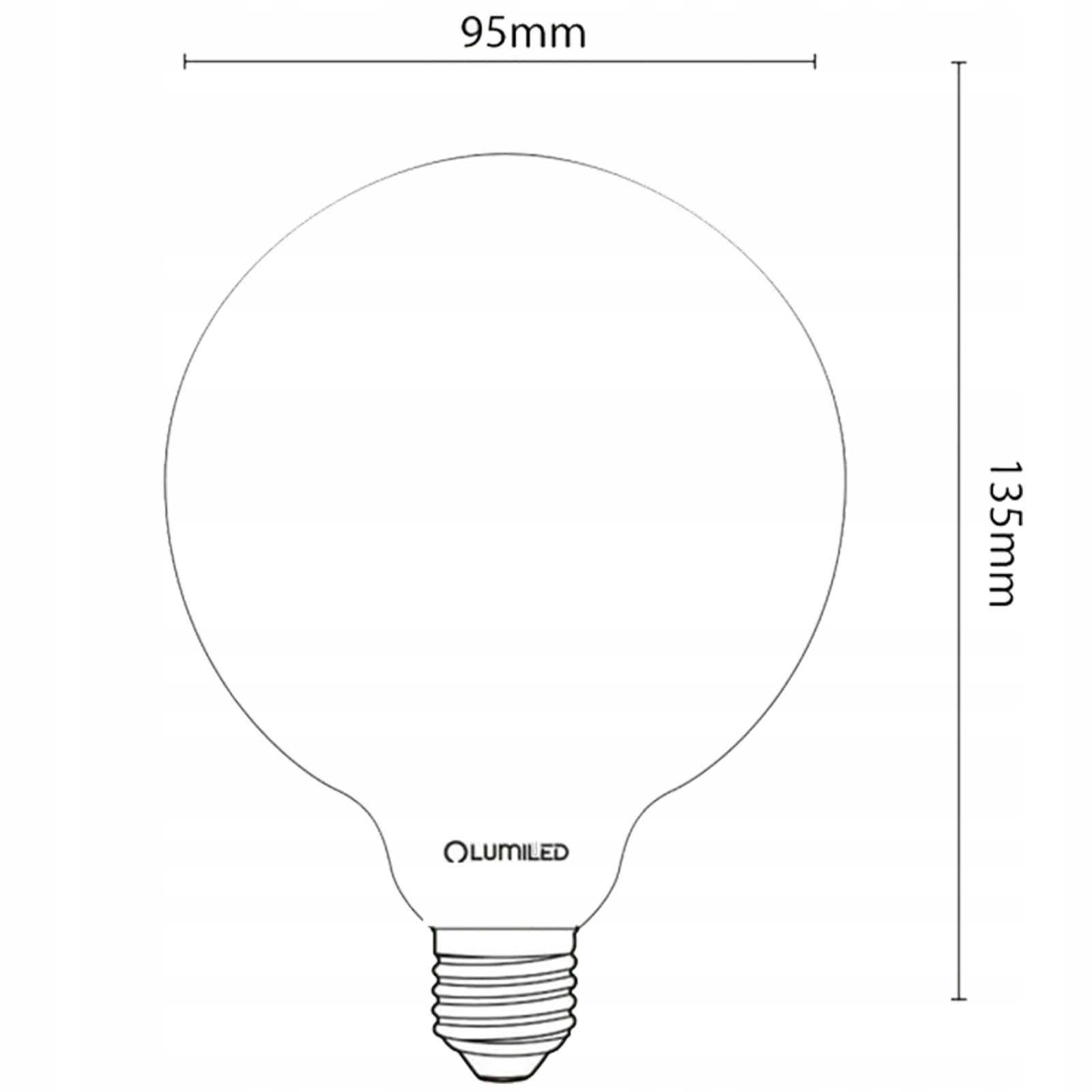 3x Żarówka LED E27 G95 8W Globe Mleczny LUMILED Moc 8 W
