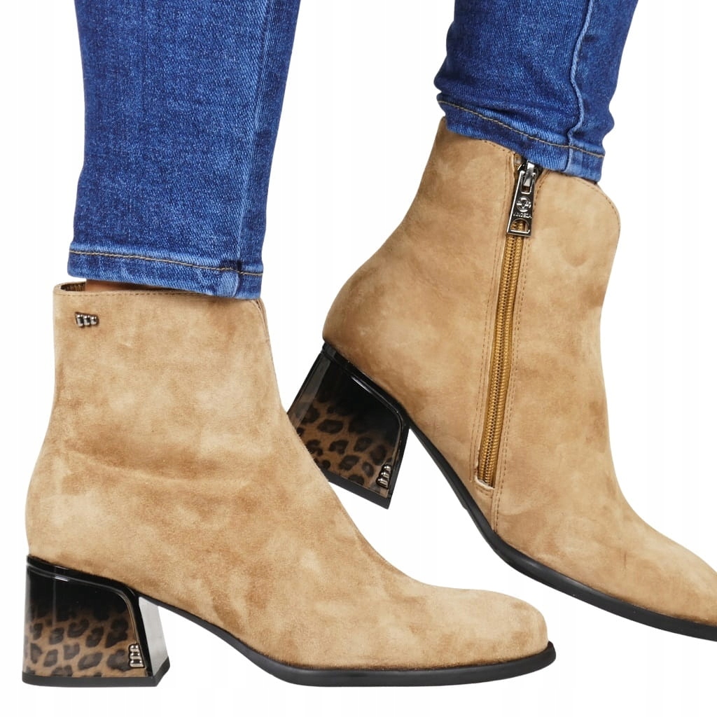 Hnědé Béžové Kotníkové Boty Na Nevysokém Pohodlném Podpatku Zimní Boty Kůže Top