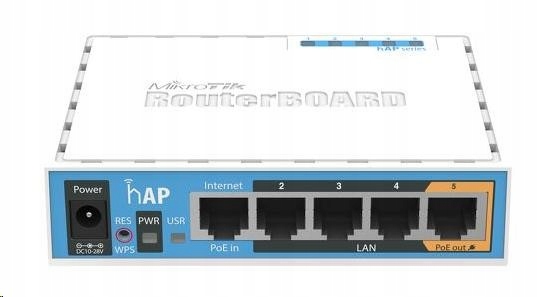 MikroTik hAP, 650MHz Cpu, 64MB Ram, 5x Lan, integ. 2.4GHz Wi-Fi, Wps…