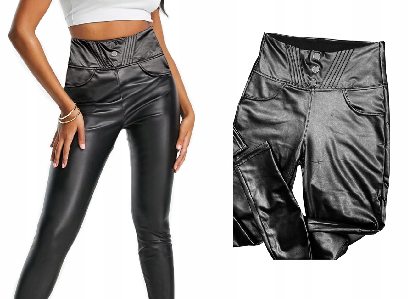Spodnie damskie EKO SKÓRA legginsy LATEX CC85 M/L Stan (wysokość w pasie) wysoki