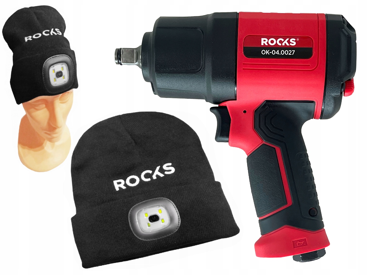Klucz udarowy 1/2 1750Nm ROOKS CZAPKA Ciepła Zimowa Czarna Lampka LED