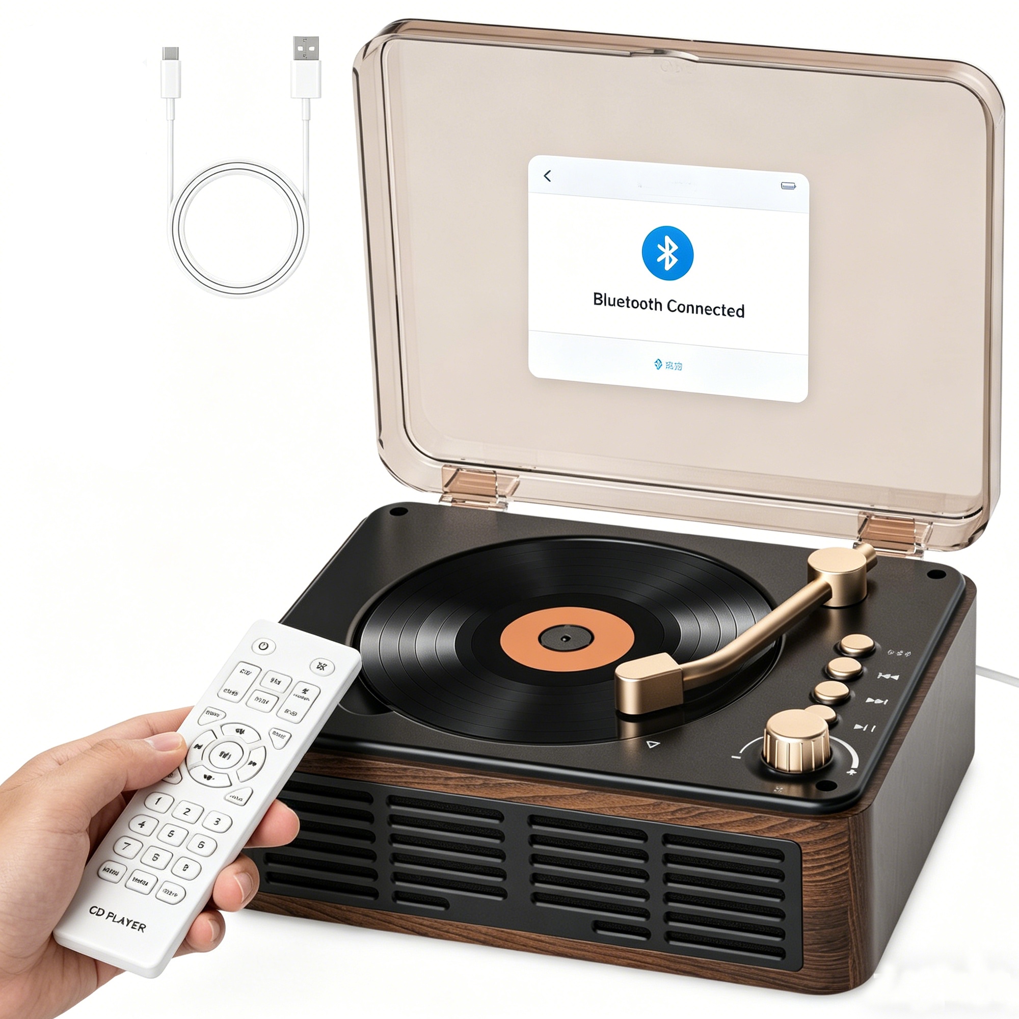 ODTWARZACZ CD BLUETOOTH RETRO Z GŁOŚNIKAMI ODTWARZACZ MUZYCZNY RADIO FM