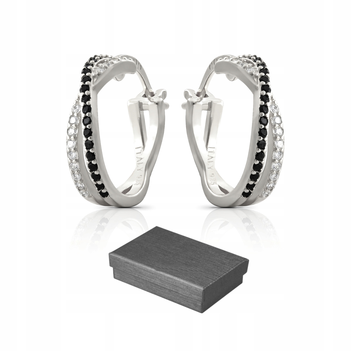 Kolczyki srebrne 925 koła kółka z cyrkoniami rodowane