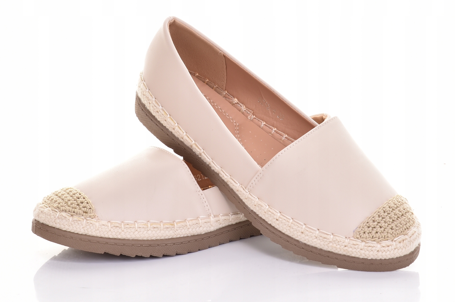 BEŻOWE ESPADRYLE DAMSKIE LEKKIE TENISÓWKI WSUWANE EKOSKÓRZANE MODNE