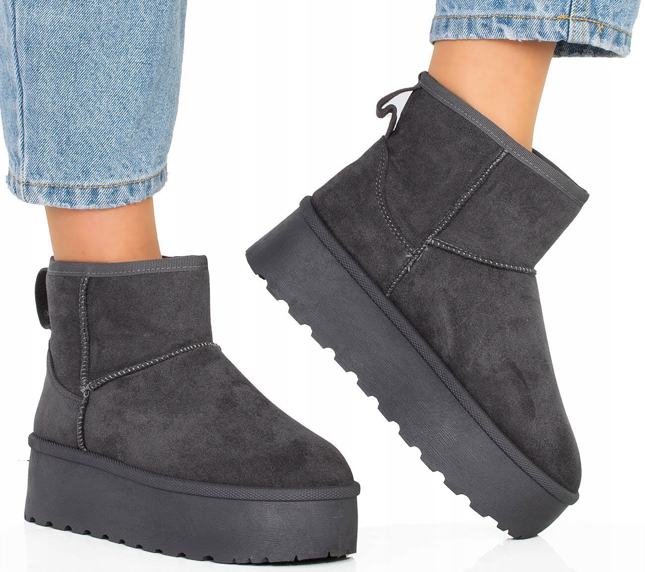 7905 SZARE OCIEPLANE BOTKI ŚNIEGOWCE NA PLATFORMIE GRUBA PODESZWA 37