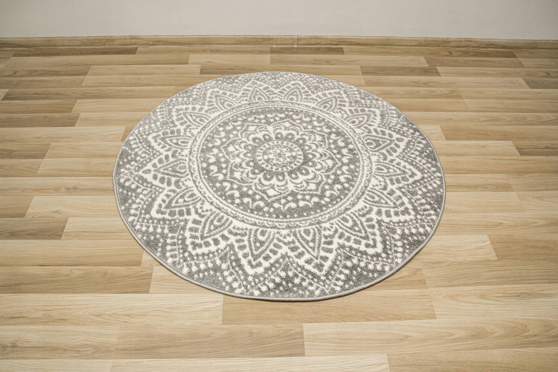 DYWAN OKRĄGŁY DO SALONU SZARY KREMOWY ROZETA MANDALA BOHO LIMA śr. 160 cm Grubość 11 mm