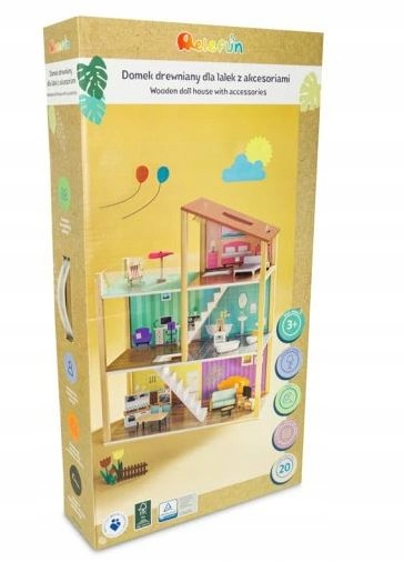 

Drewniany Domek Dla Lalek z mebelkami 3 piętra