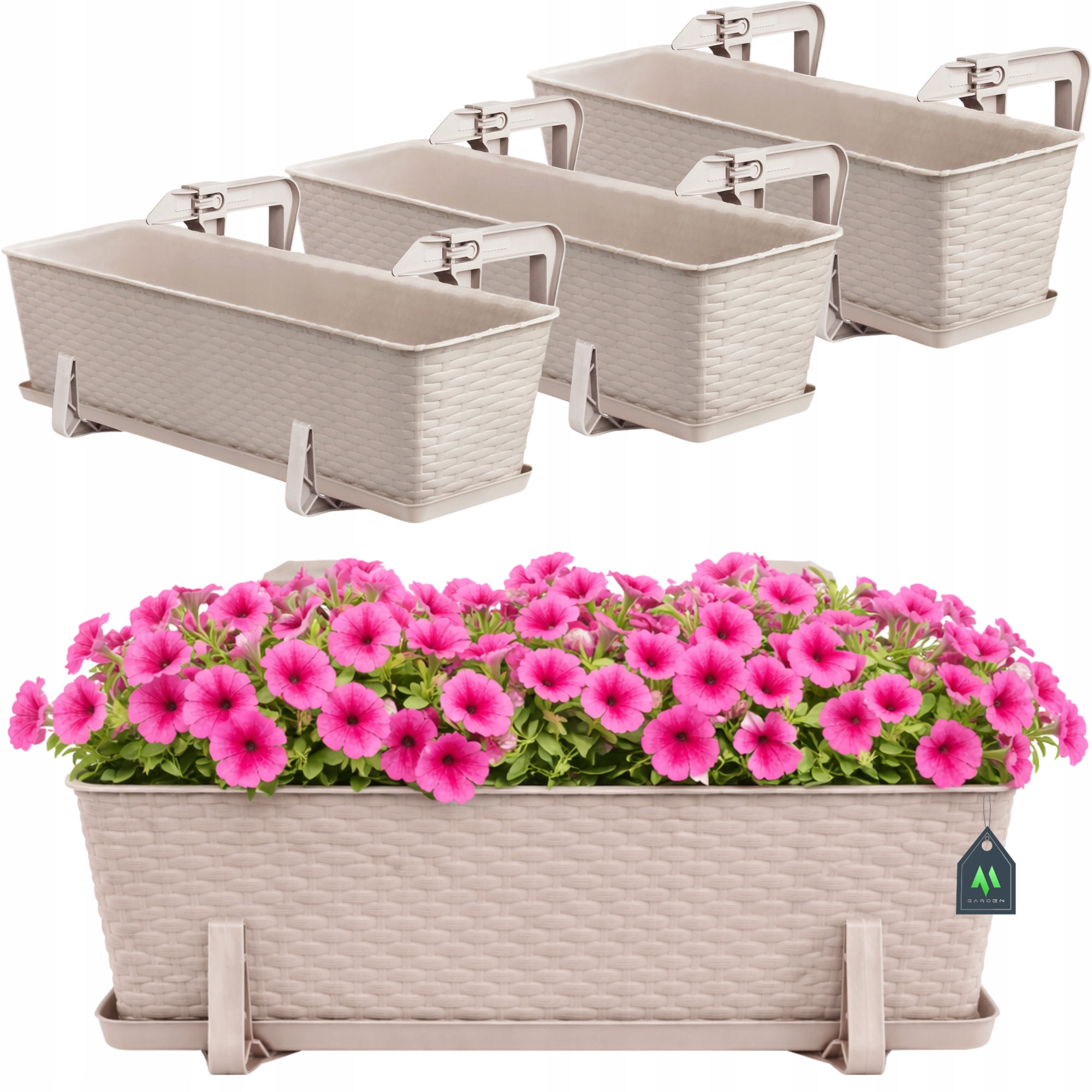 3 x Skrzynka Balkonowa Doniczka Donica 60cm Z Uchwytami Zestaw Beż