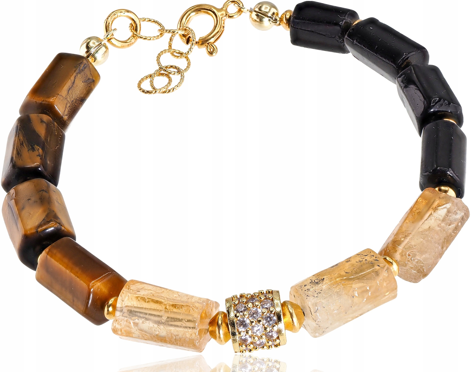 Originální náramek Tygří oko Citron Turmalín Zlaté Stříbro