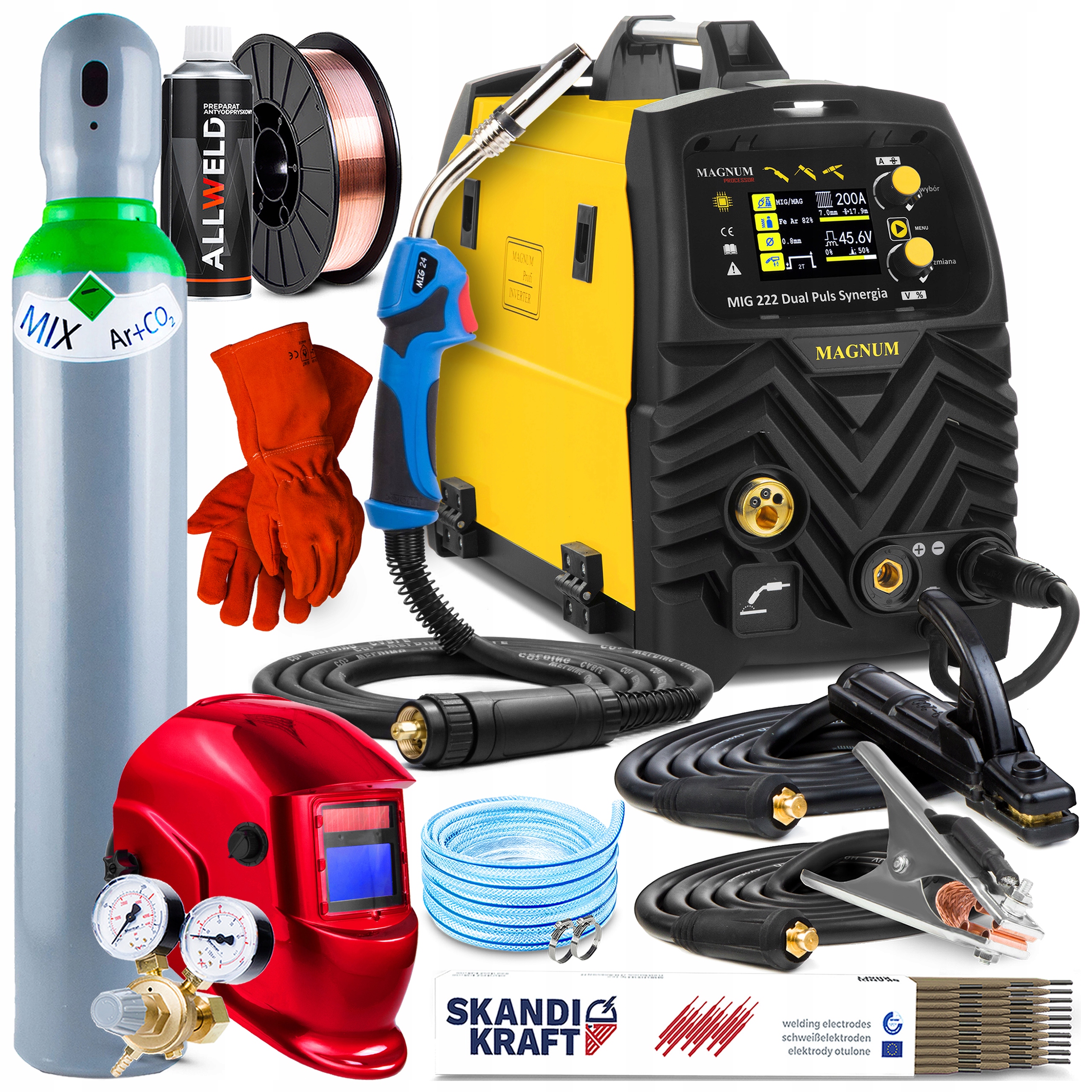 Svařovací Stroj Migomat Magnum Mig 222 Dual Puls Synergia Mma Tig 200A 230V Alu