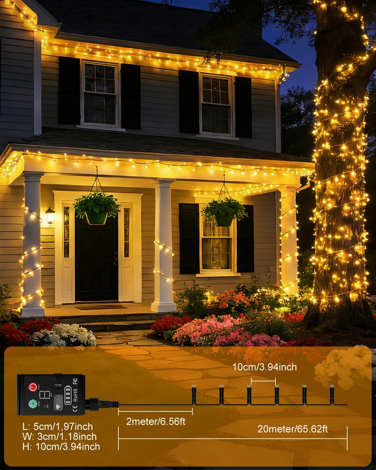 KINAMY Zewnętrzne Lampki LED 20M 200 LED Ciepłe Białe USB — miniatura 6