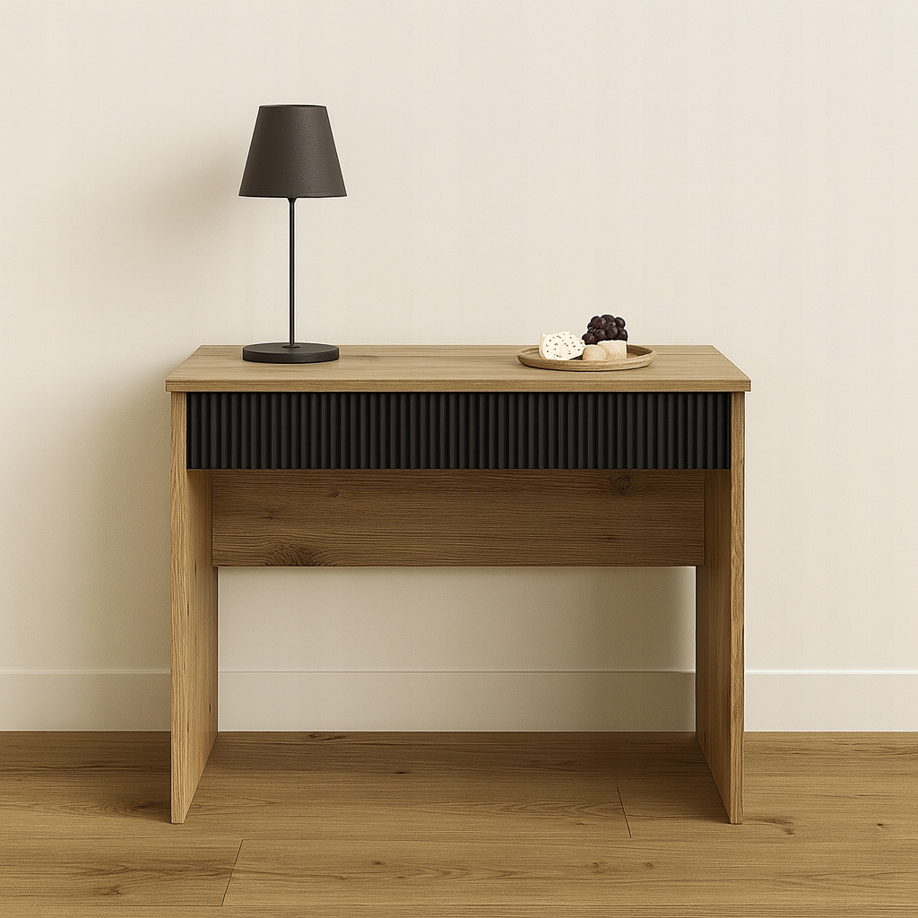 Písací stôl s zásuvkou/toaletka ryhovaný 80 x 50 x 77 cm, dub artisan, čierny