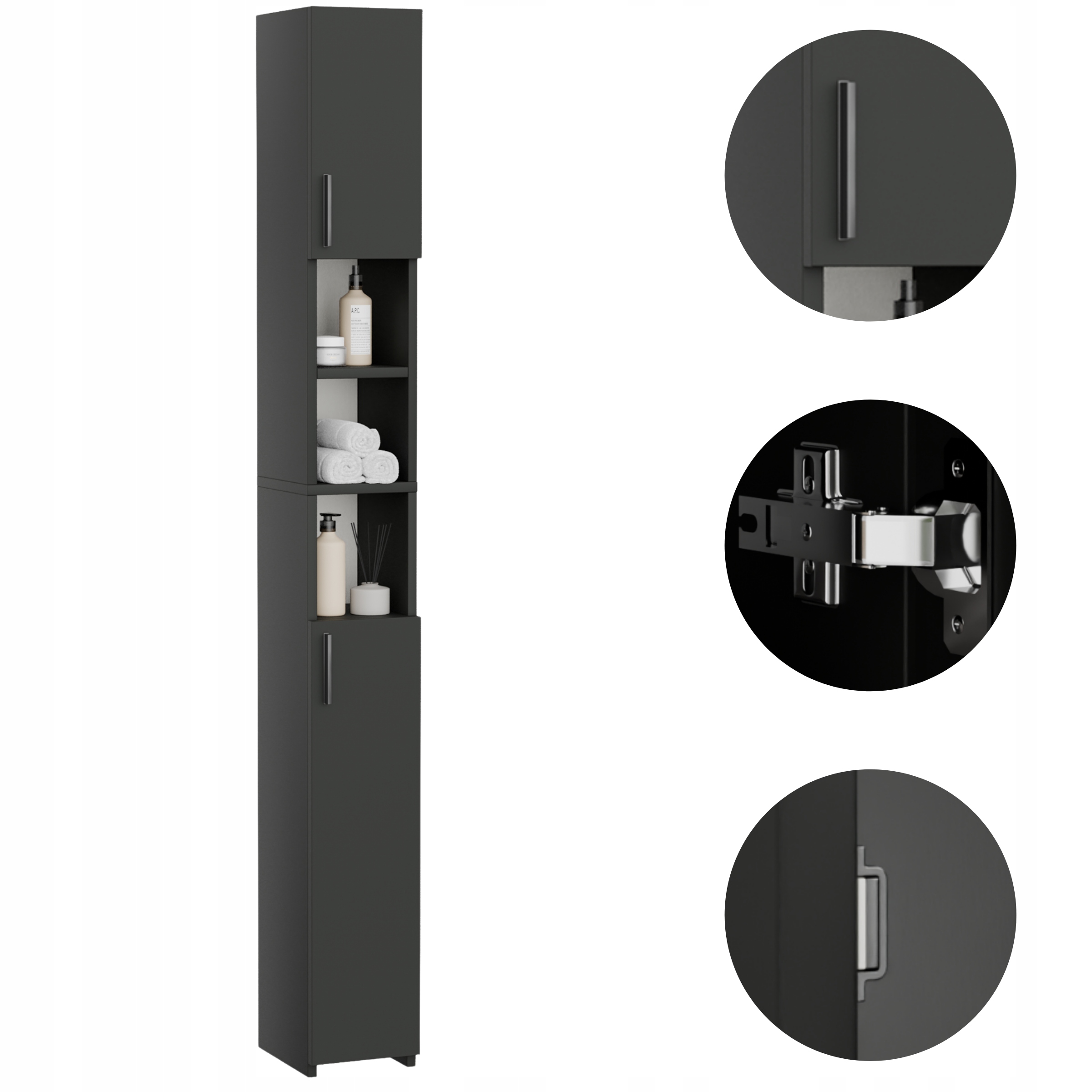 Koupelnová skříňka stojící úzká, sloupek s policemi, rozměr: 20 x 24 x 182 cm