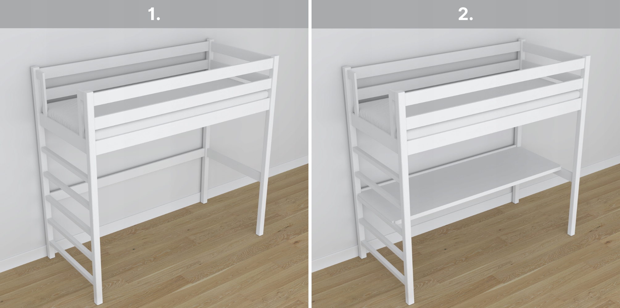 Łóżko piętrowe na antresoli drewniane N01 białe 90x190 Płeć chłopcy dziewczynki