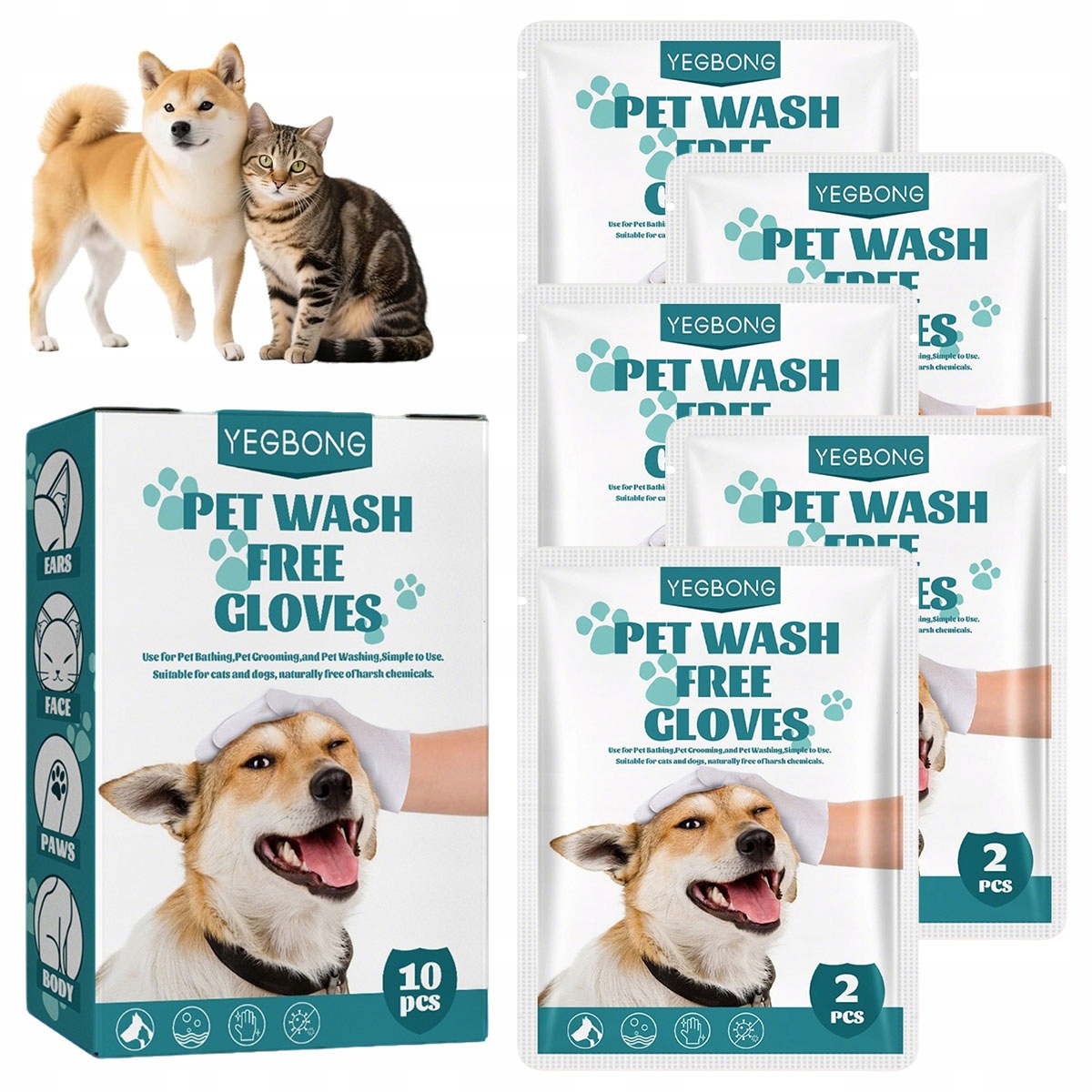 Levně 10 kusů Pet Spa Clean Rukavice pro kočky a psy Odstranění