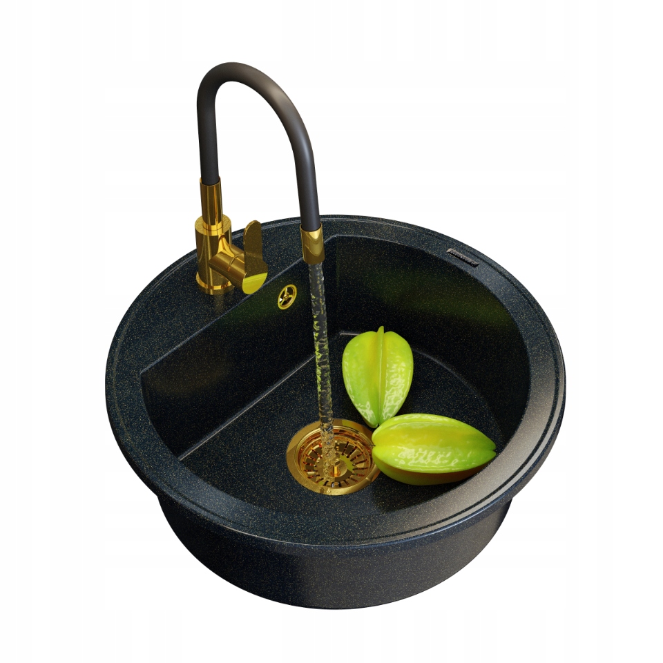 Granitový Drez Okrúhly Zlatý Jednokomorový Arno Sifón Batéria