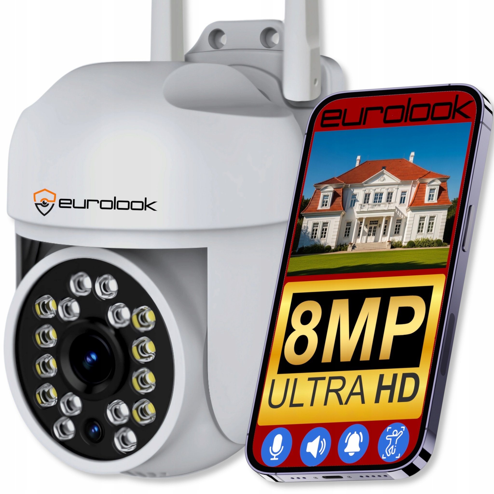 Kamera Ip Wifi Smart Zewnętrzna Obrotowa Ultra Hd Detekcja Zoom 8MPX