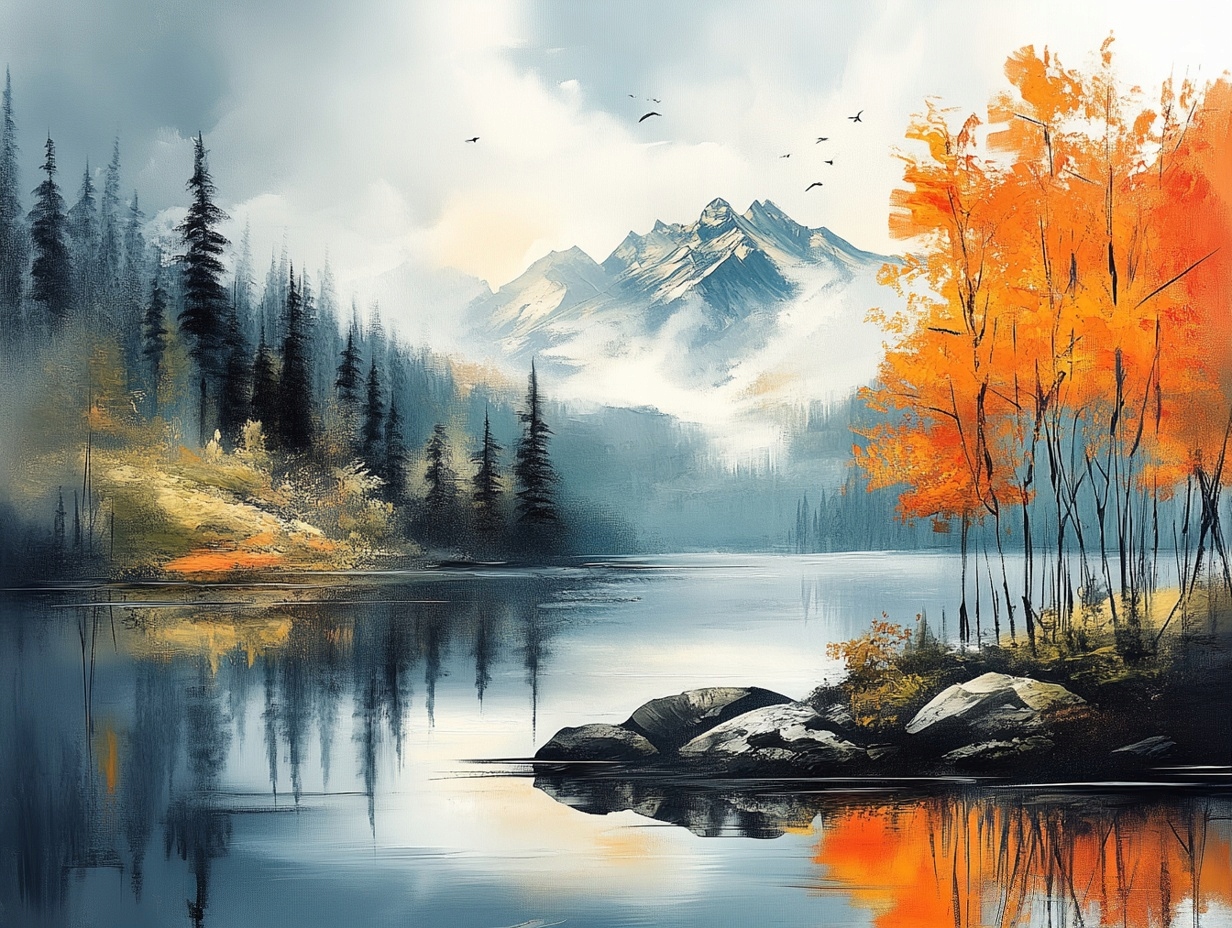 Obraz Na Plátně Canvas Krajina Kanada Hory Les Jezero Fiord Podzim 100x75