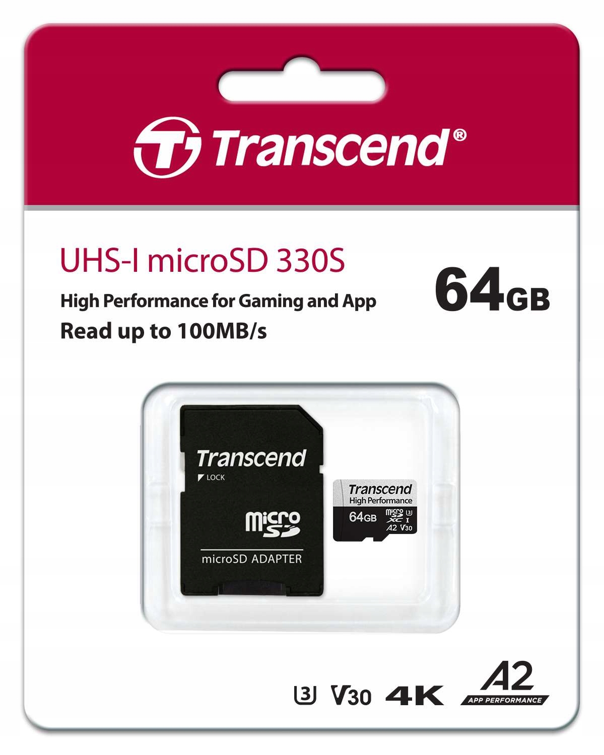 TRANSCEND 64 GB micro SD XC 330s UHS U3 100Ms A2 V