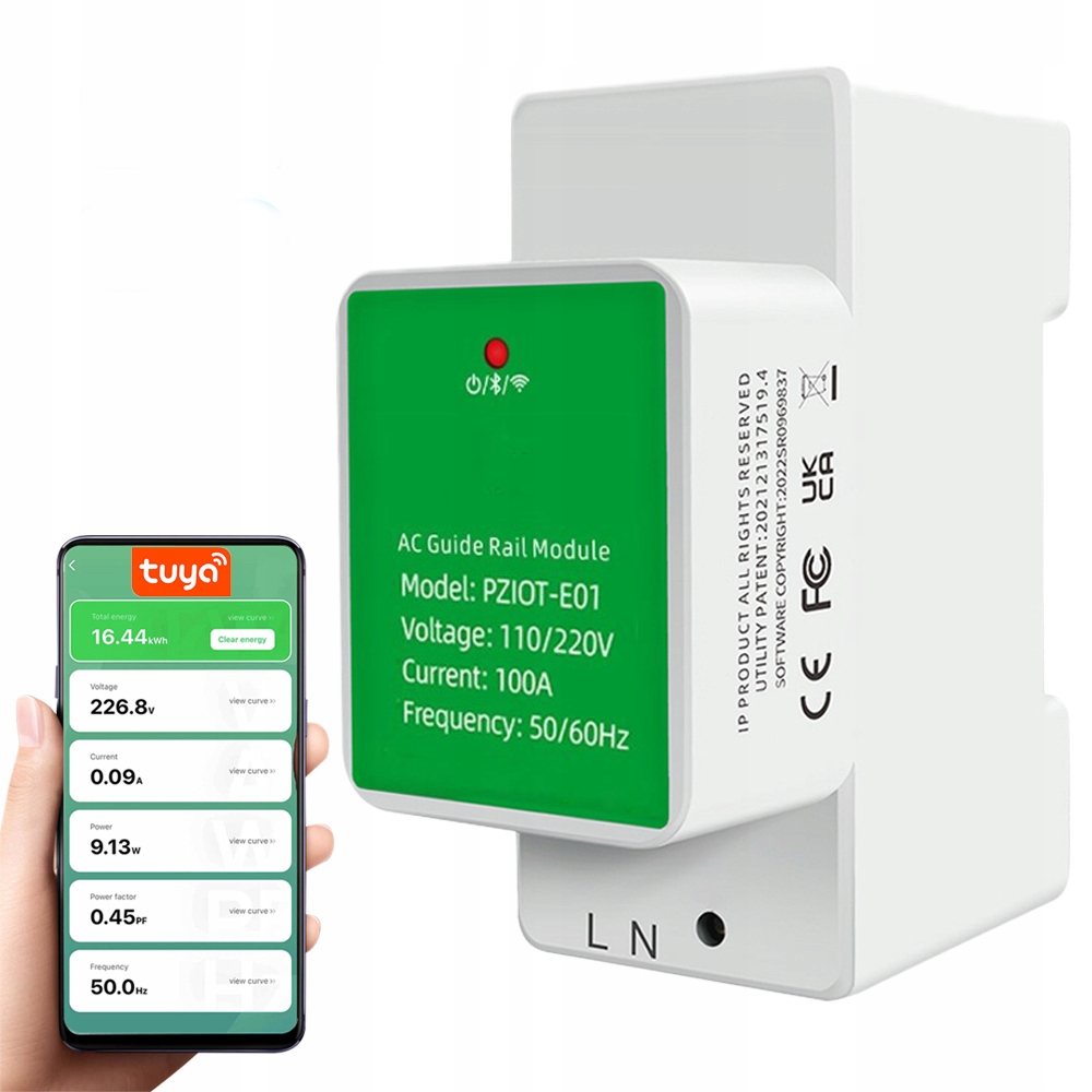 

Licznik prądu energii mocy Tuya WiFi na szynę Din