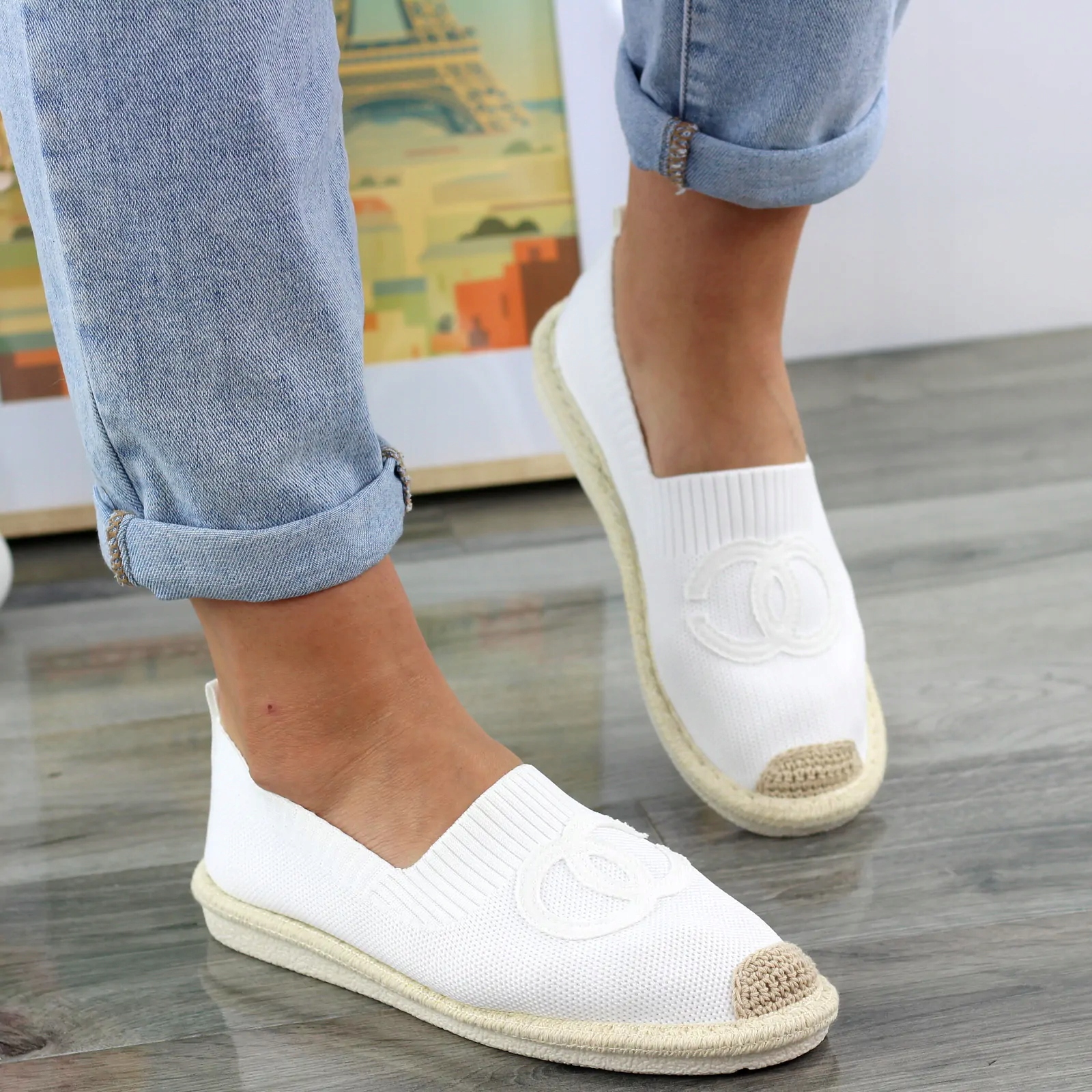 MODNE BIAŁE TENISÓWKI MATERIAŁOWE ESPADRYLE DAMSKIE Z LOGOWANIEM CHANTI 39 Kod producenta gwe4323