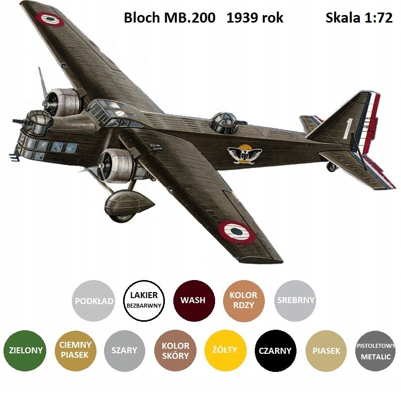 Model plastikowego samolotu do sklejania Bloch MB.200 farby, podkład.....