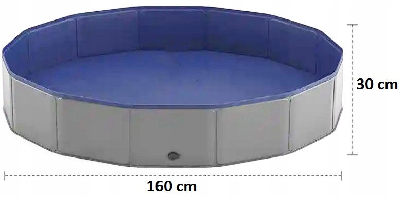 DUŻY BASEN DLA PSA ZWIERZĄT ROZPOROWY OGRODOWY SKŁADANY SZARY 160x30 XL Wysokość produktu 30 cm