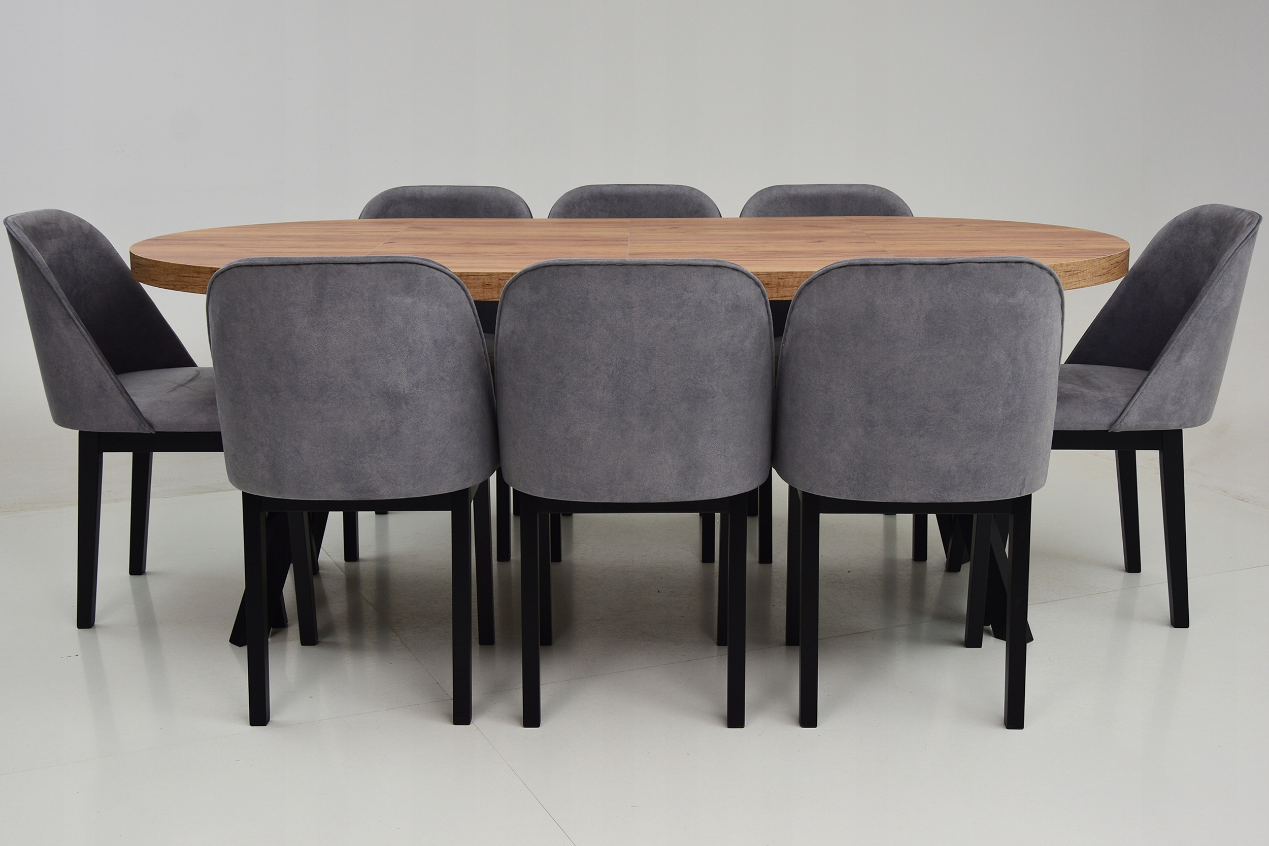 Duży zestaw STÓŁ ROZKŁADANY DO 2m i 8 krzeseł KUBEŁKOWYCH tapicerowane Marka Grande Meble