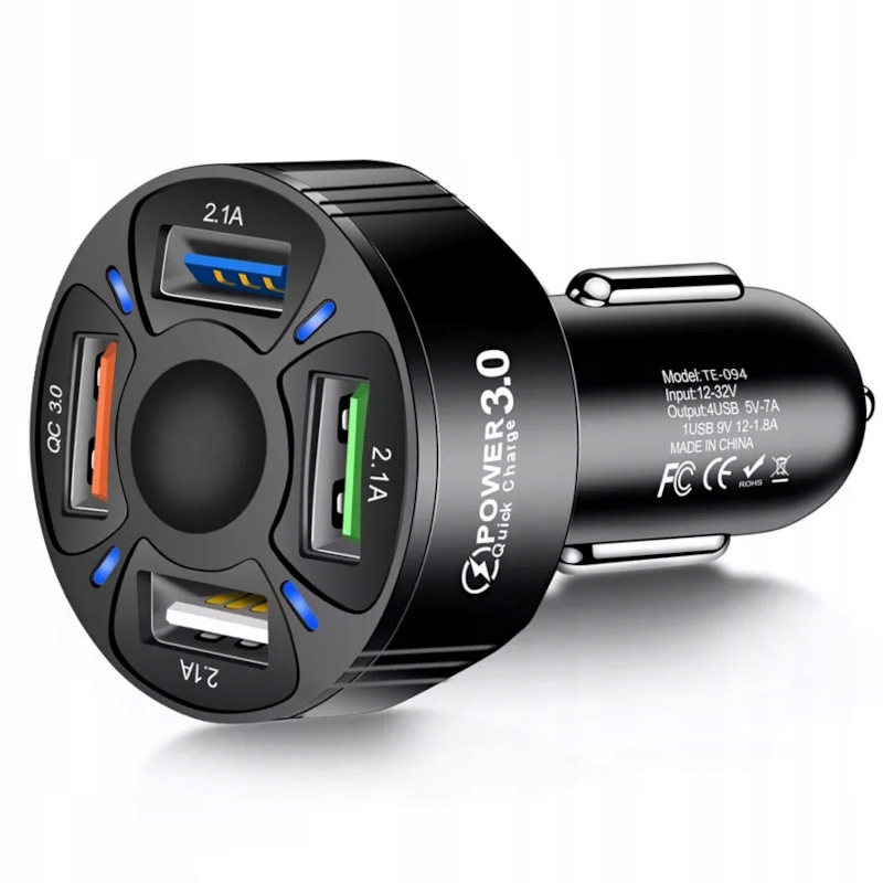 SZYBKA ŁADOWARKA SAMOCHODOWA QC 3.0 7A 4xUSB