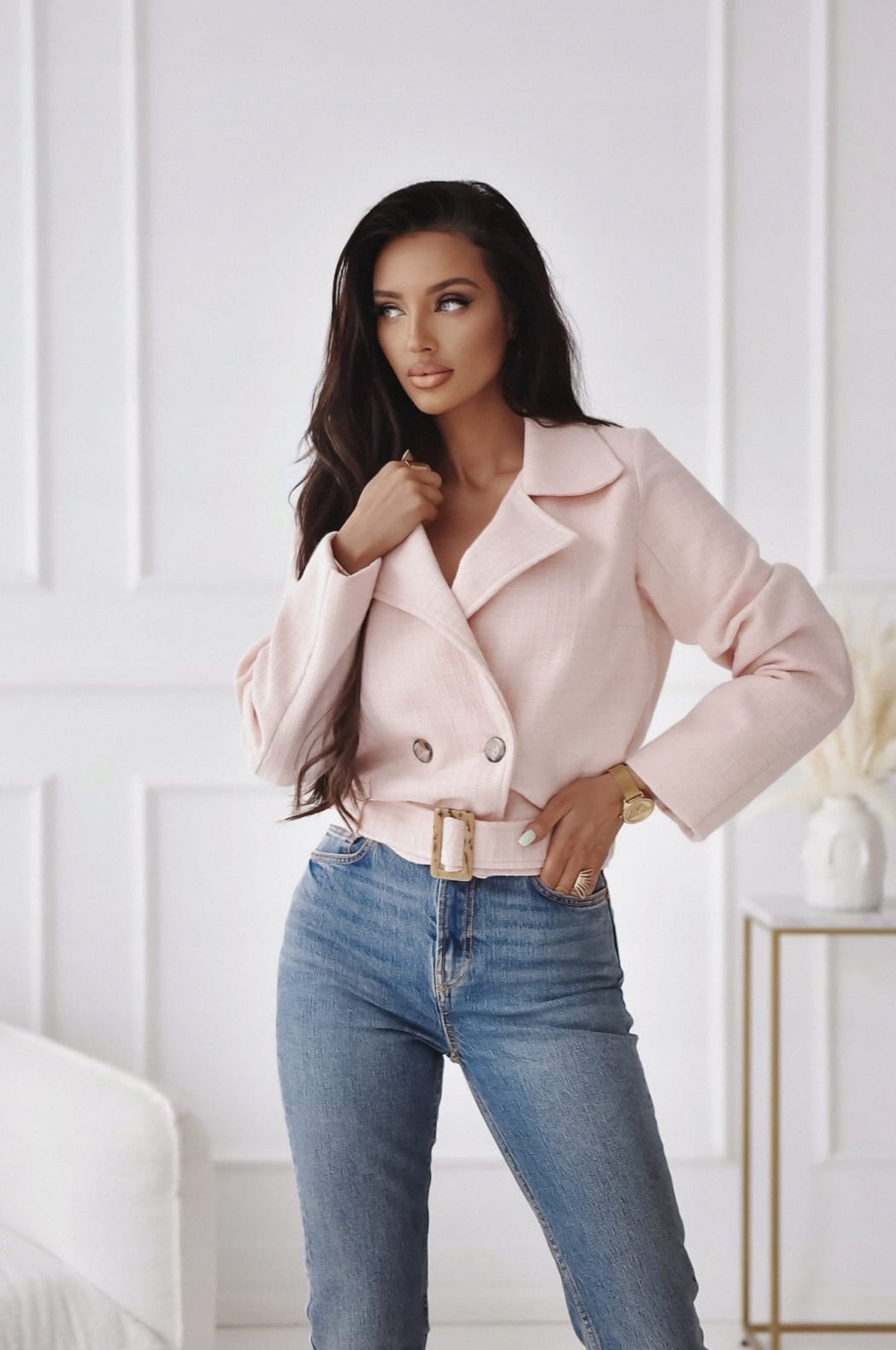 Krátký jarní trenčkot, dámská bunda Pudrová Růžová