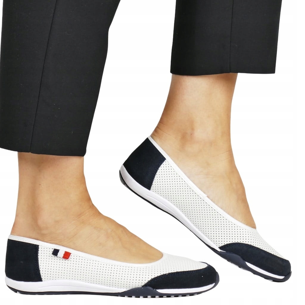 Dámské Polobotky Z Kůže, Sportovní Baleríny, Bílé, Tmavě Modré, Ažurová Kůže