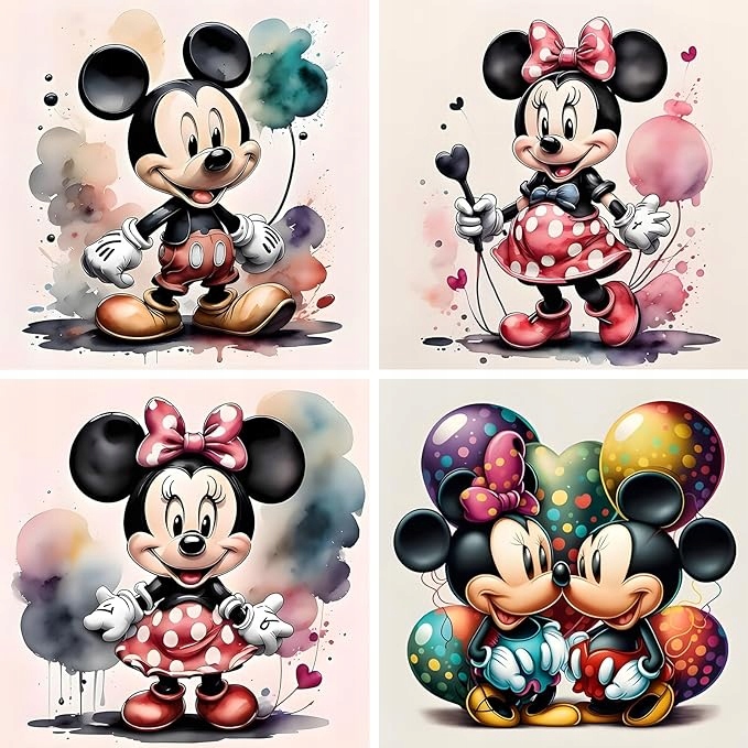 Diamantová výšivka Diamond Painting Mickey Mouse A Minnie 30x30cm sada 4ks