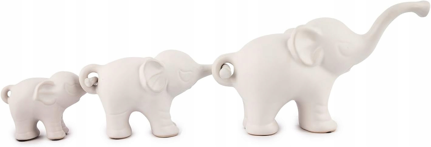 Figurka Slonů Rodina Trojúhelník Porcelán Krémová Dekorace 26,5 CM