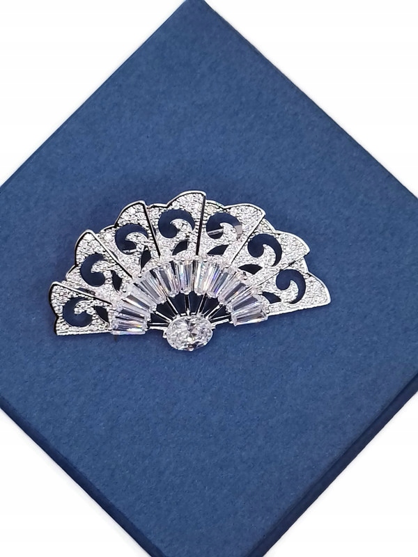 Luxusní Stříbrná Vějíř Brož S Vějířkem Krabička Dárek