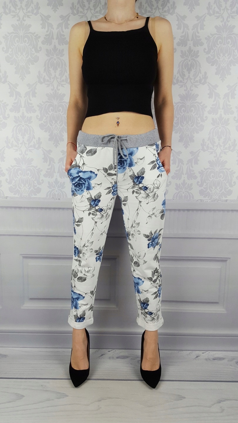 WYGODNE - SPODNIE - DRESOWE - KWIATY - Plus - Size Długość nogawki długa