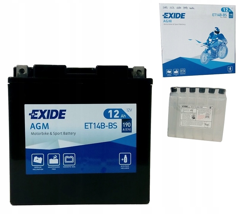 Акумулятор ET14B-BS / YT14B-BS 12V 12AH 190A Exide
