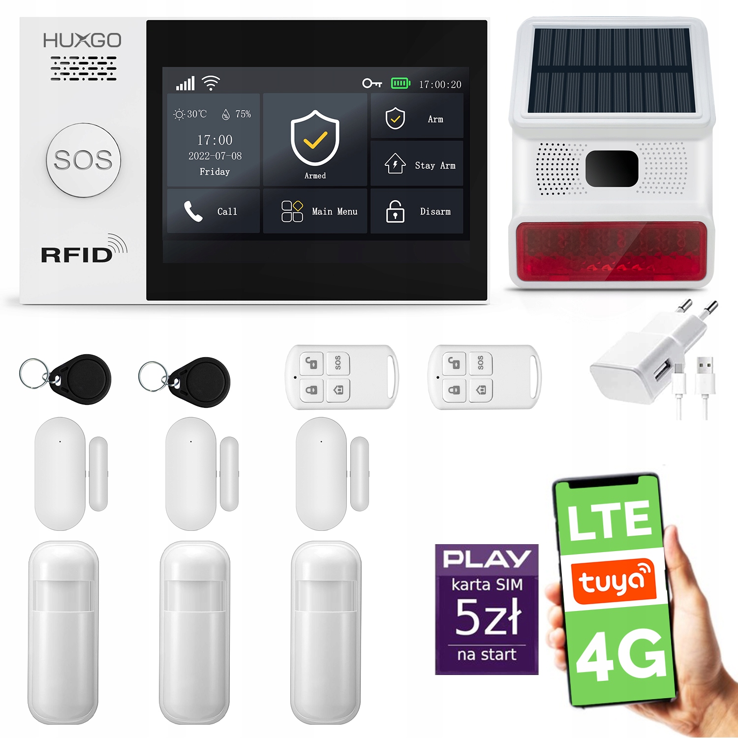 Bezdrátový alarm WiFi Gsm 4G Lte s aplikací Tuya, Huxgo HXA007 4G