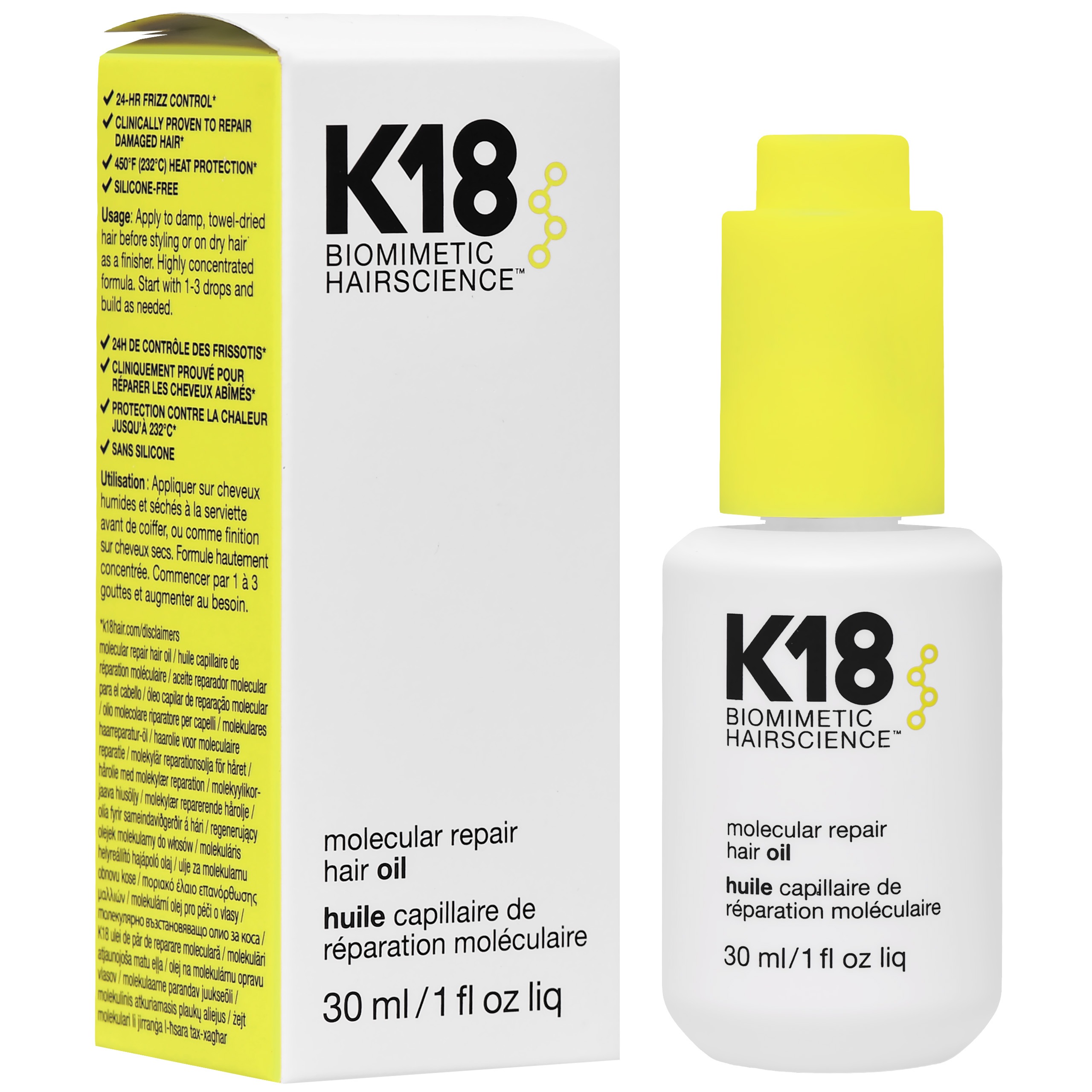 K18 Molecular opravný olej na vlasy s vyhlazujícím účinkem 30 ml