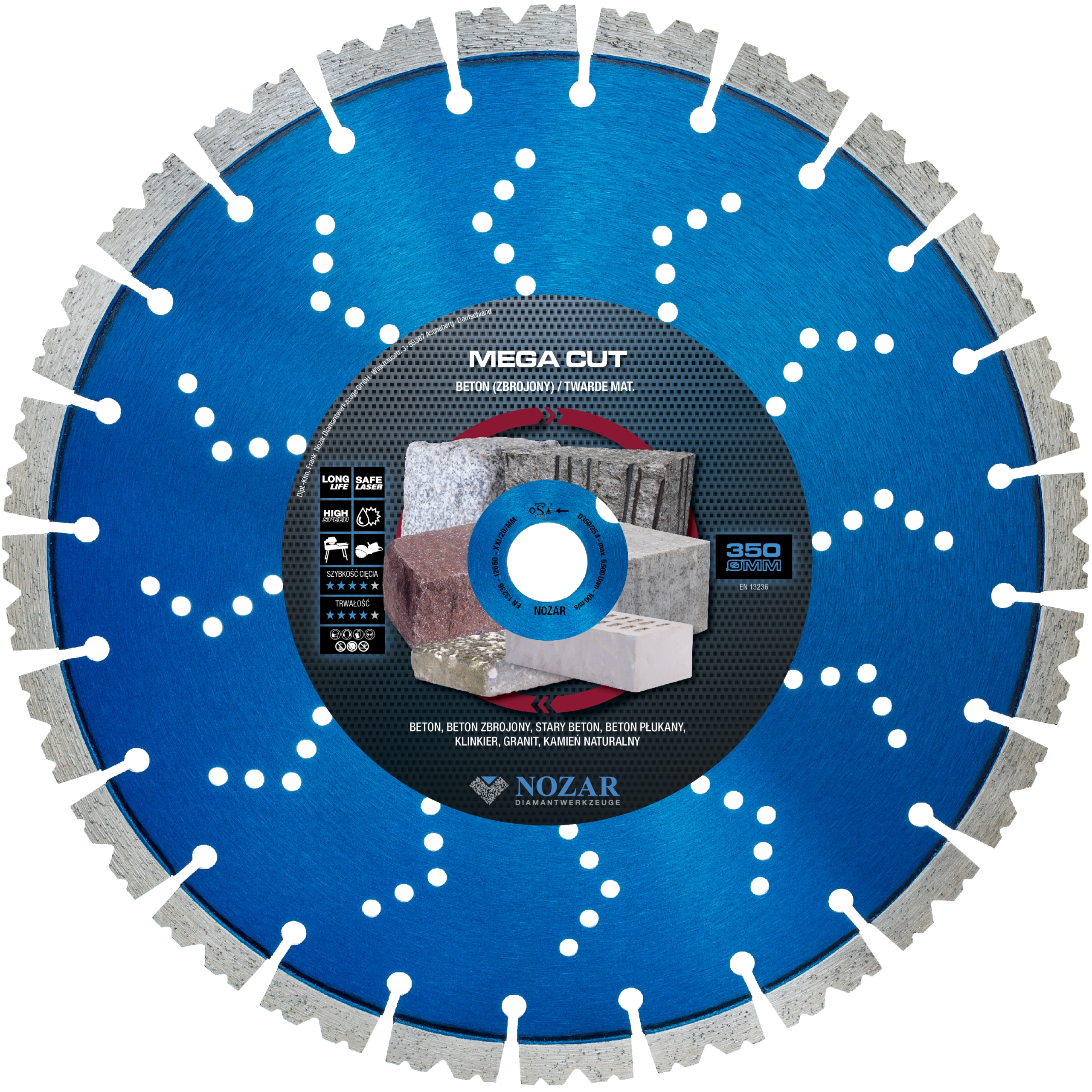 Tarcza Diamentowa Nozar Cut 350 MM 25,4MM Beton Granit Kamień Klinkier