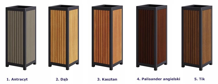 KOSZ NA ŚMIECI OGRODOWY PARKOWY DO OGRODU METAL I DREWNO 35 L == DĄB Styl nowoczesny