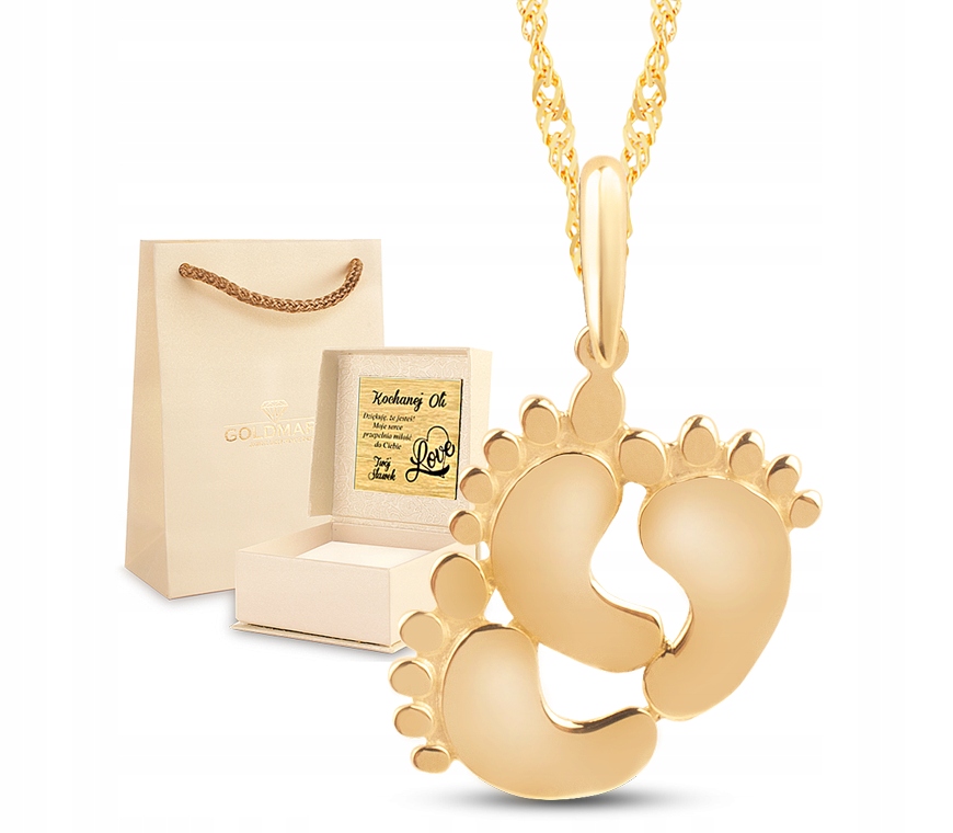 Zlatý Náhrdelník S Trojitými Dětskými Nožičkami Pro Maminku S Gravírováním 14KT 585