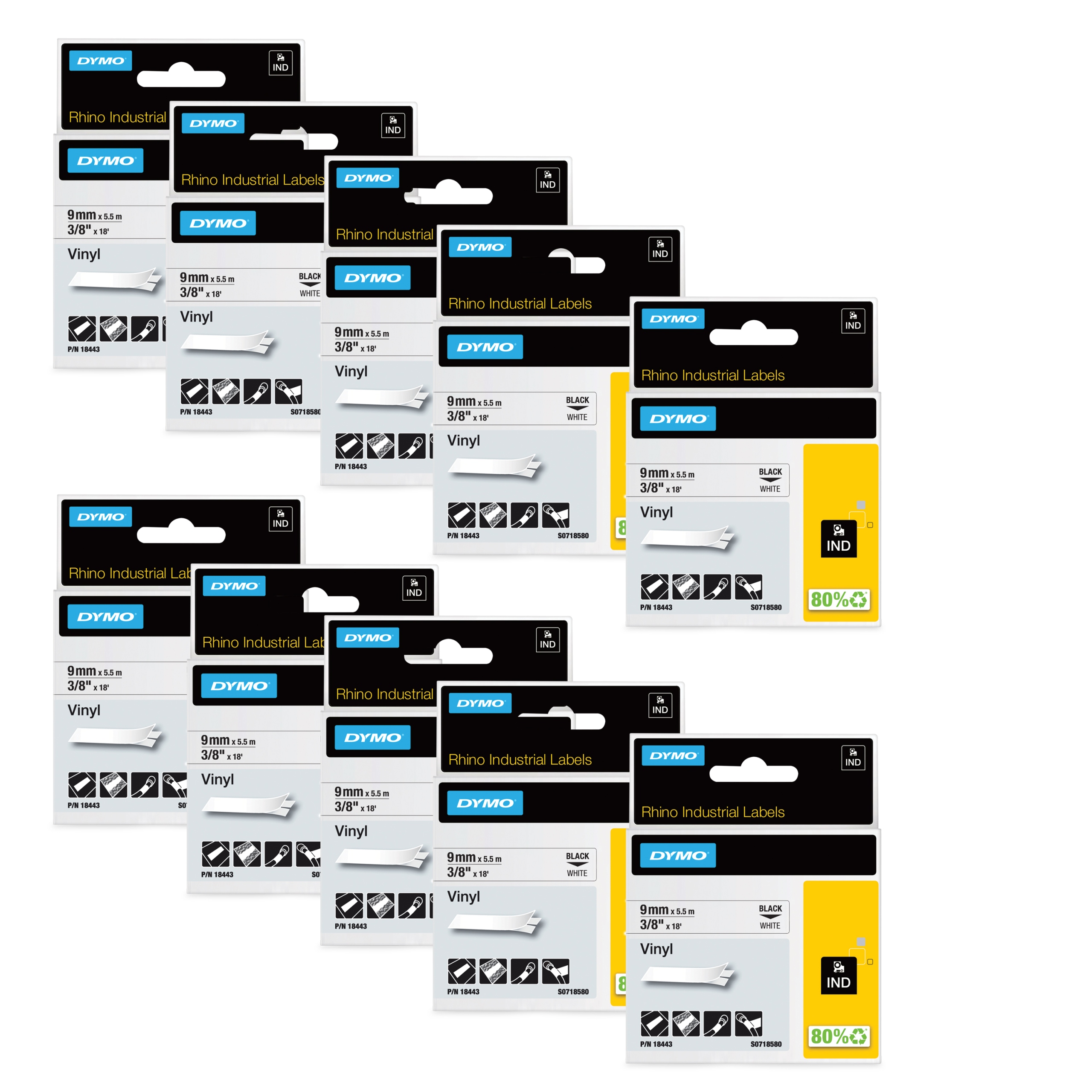 Dymo Rhino Vinylová páska biela čierna potlač 9 mm Originálna 10 ks