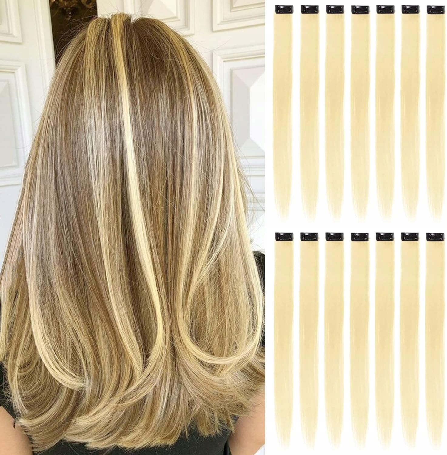 Paruka dlouhé syntetické blond vlasy 16 x Blond Koncovky Na Vlasy