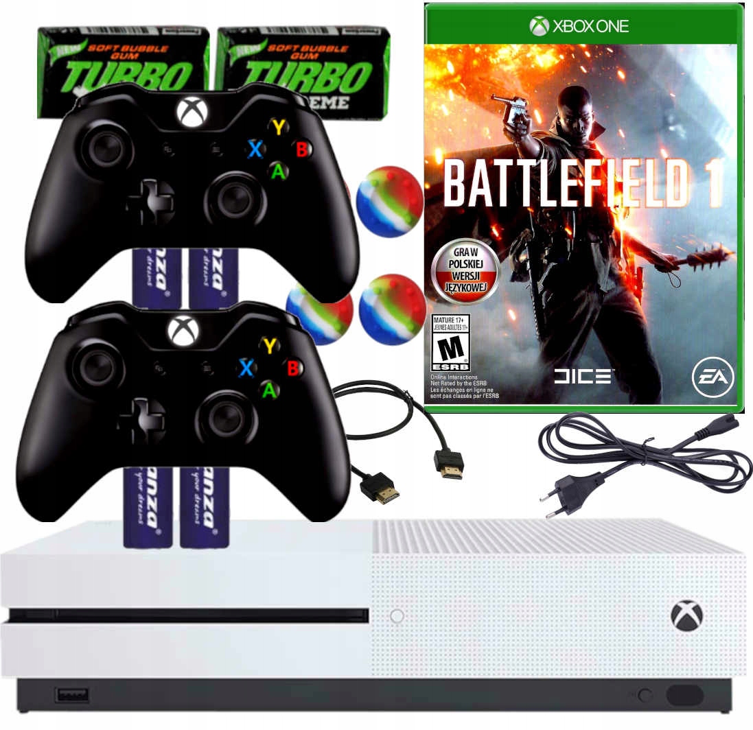 ZESTAW KONSOLA XBOX ONE SLIM 500GB + 2X PAD CZARNY + GRA BATTLEFIELD 1