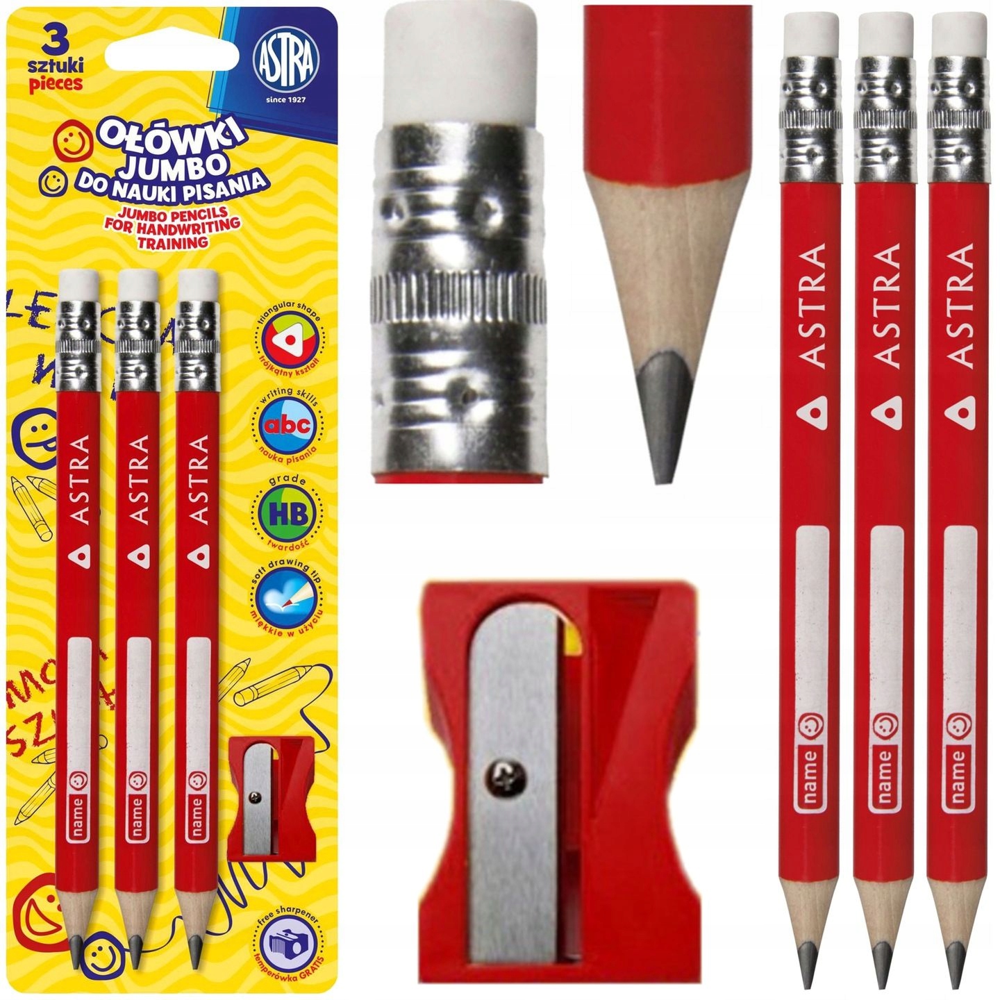 OŁÓWKI TRÓJKĄTNE GRUBE ASTRA DO NAUKI PISANIA