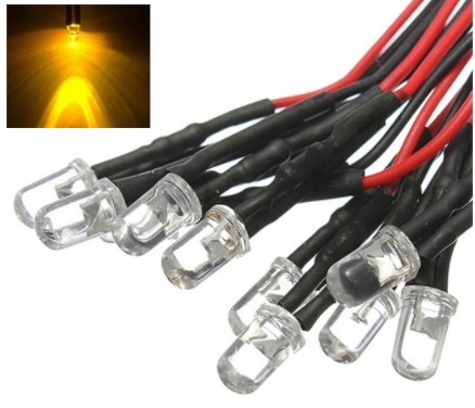 

Dioda Led 5mm 12V Biały Ciepły przewód 20 cm 10x