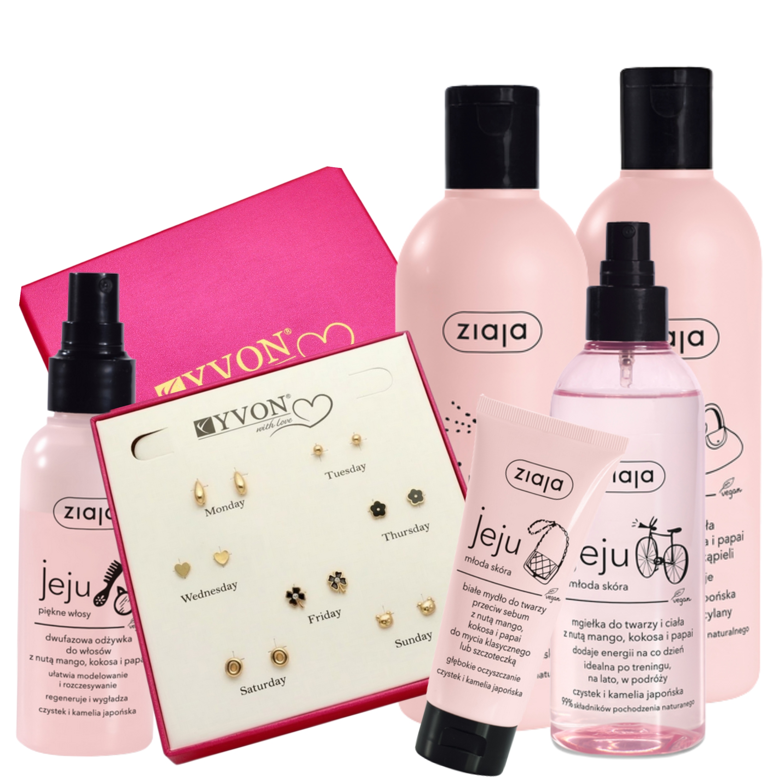 Ziaja Jeju Różowy Zestaw Kosmetyków Kolczyki Yvon idealny Premium