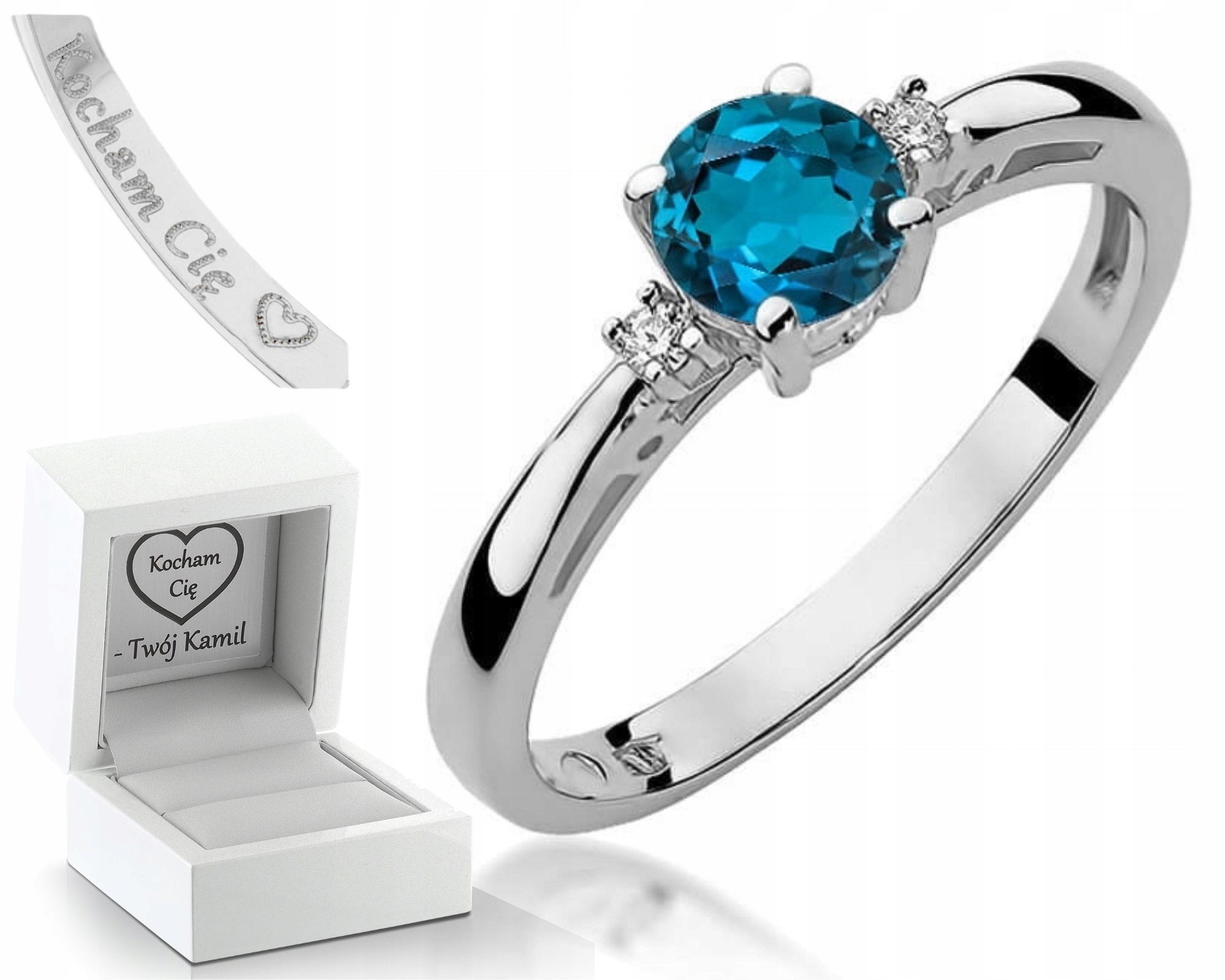 Bílý Zlatý Prstýnek S Přírodním Kamenem Topaz London Blue A Brilianty