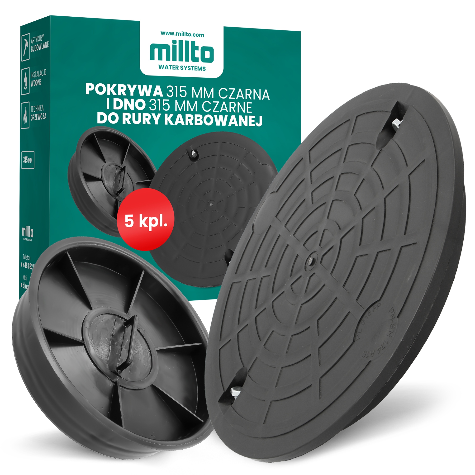 5x Pokrievka Studne 315 Dno Vrúbkovanej Rúrky Studne Dekiel 6A